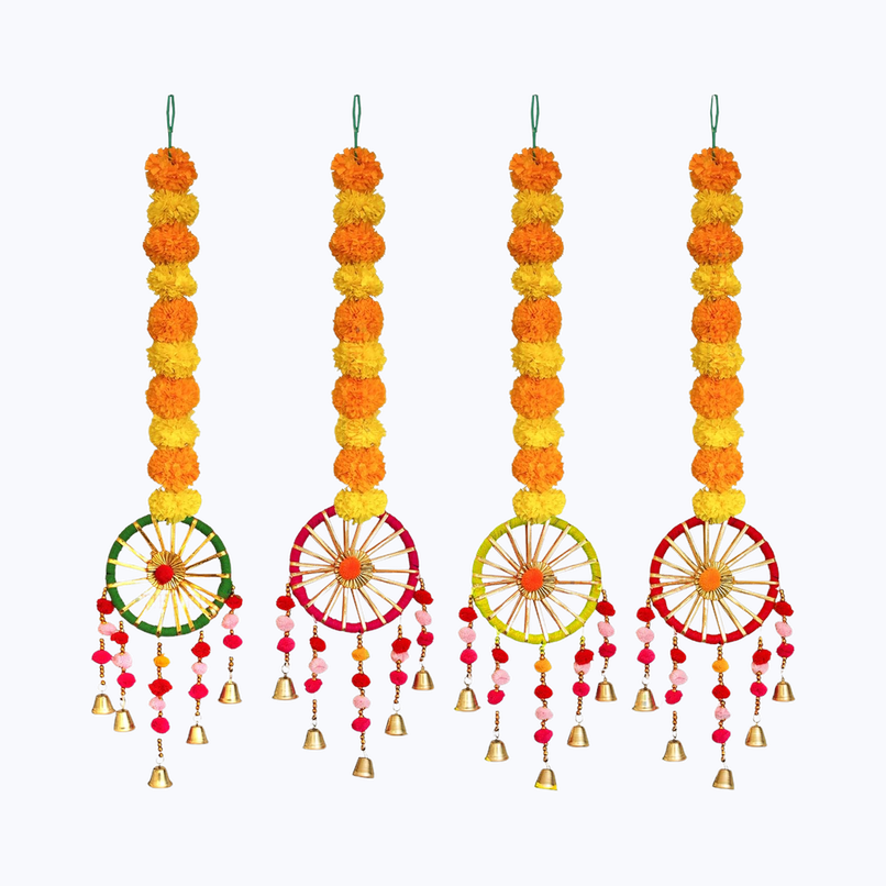 Tied Ribbons Set Of 4 Artificial Marigold Flowers Garland Toran