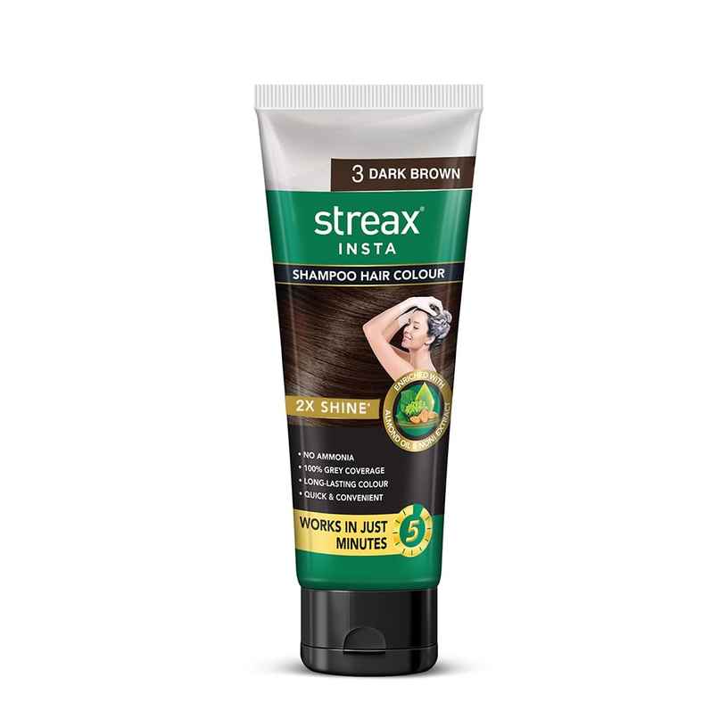 Streax Insta Shampoo Hair Colour - Dark Brown, Easy Diy- Squeeze Pack