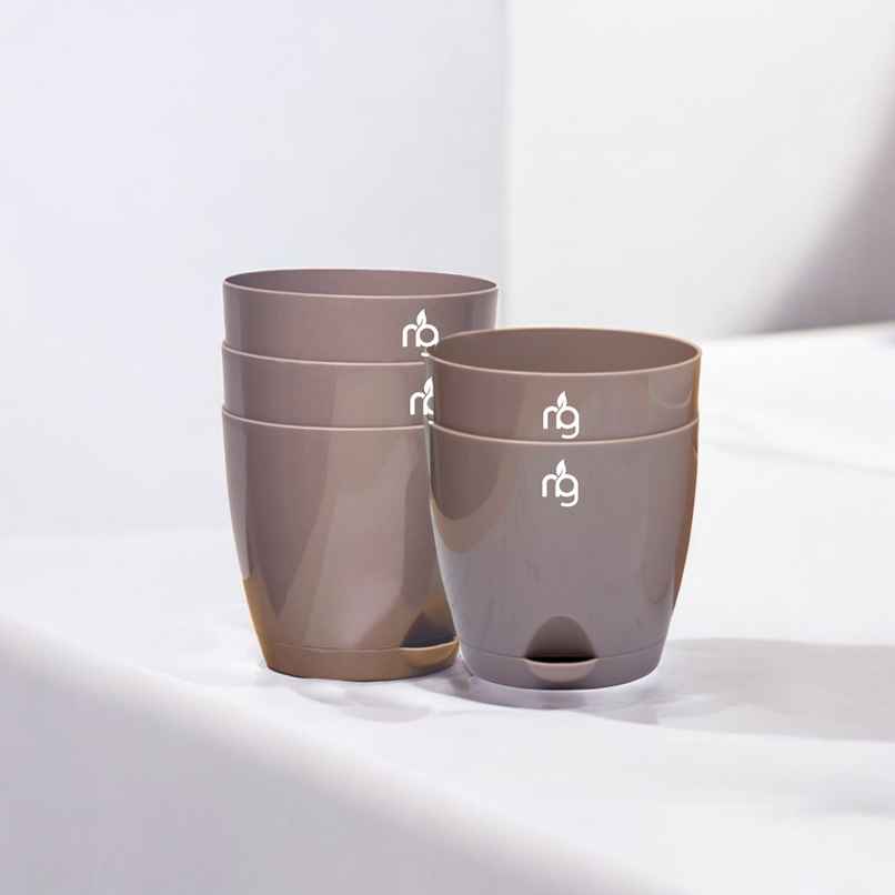 Nurturing Green - Self Watering Pots | Set of 5 | Mocha | Size: 11.5cm x 11cm | Flower Pots Nurturing Green - Self Watering Pots | Set of 5 | Mocha | Size: 11.5cm x 11cm | Flower Pots