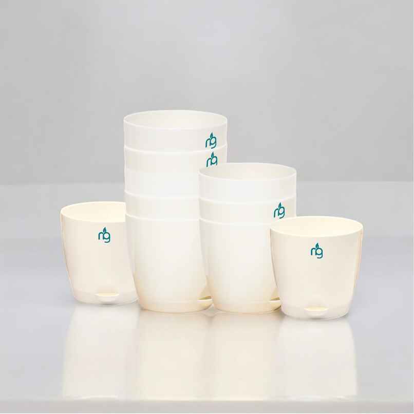 Nurturing Green - Self Watering Pots for Plants | Set of 10 | Ivory | Size: 11.5cm x 11cm Nurturing Green - Self Watering Pots for Plants | Set of 10 | Ivory | Size: 11.5cm x 11cm