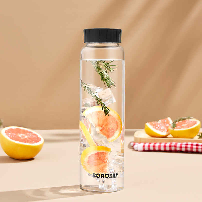 Borosil Crysto Wide Mouth Water Bottle with PP Lid | Borosilicate Glass Bottle - 1 L