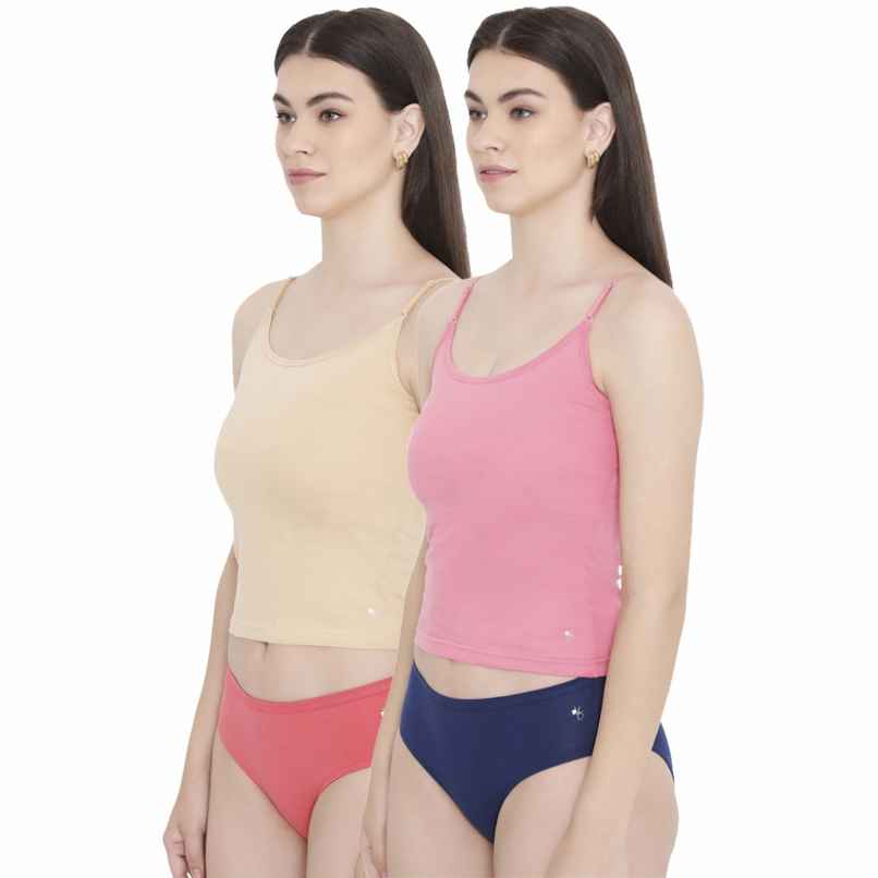 Feelings Camisole 02 Adjustable Strap | Pack of 2 | Skin and Pink | S