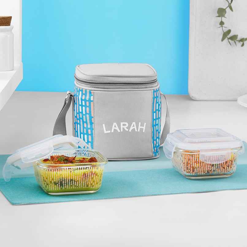 Larah Glassware Vogue Borosilicate Glass Lunchbox 2pc Square Container | 320ml | Microwave Safe