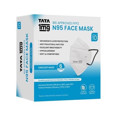 Tata 1mg Bis Approved Ffp2 N95 Mask White Pack Of 10