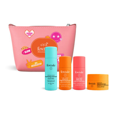 Foxtale Glow-On-The-Go Gift Set | Mini Cleanser, Serum, Moisturizer & Sunscreen + Pouch