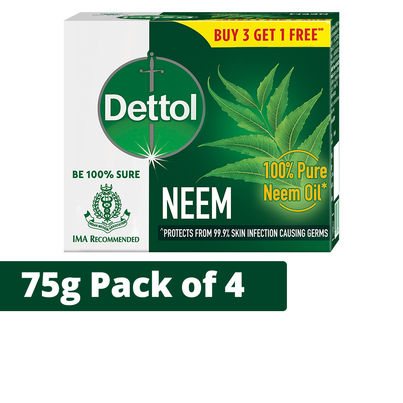 Dettol Neem Bathing Soap Bar with Pure Neem Oil | Buy 3 Get 1 Free Dettol Neem Bathing Soap Bar with Pure Neem Oil | Buy 3 Get 1 Free