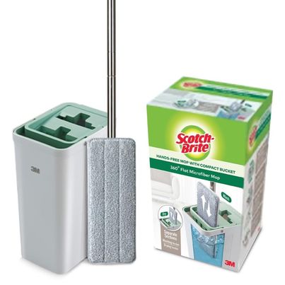 Scotch-Brite Handsfree Mop with Bucket - Premium Compact Bucket Mop with 1 Additional Refill