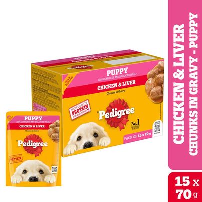 Pedigree Puppy Chicken & Liver Chunks In Gravy Wet Dog Food Pedigree Puppy Chicken & Liver Chunks In Gravy Wet Dog Food