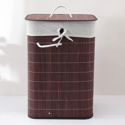 Kuber Industries Bamboo Basket with Lid | Foldable Laundry Basket | Dark Brown Kuber Industries Bamboo Basket with Lid | Foldable Laundry Basket | Dark Brown