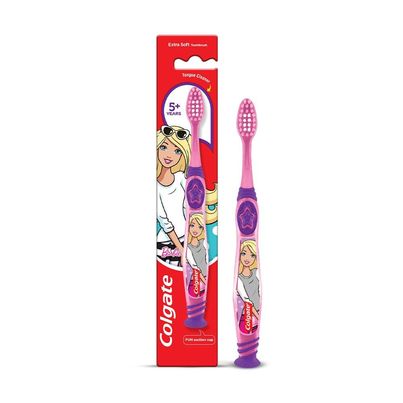 Colgate Kids Barbie Toothbrush, Extra Soft With Tongue Cleaner