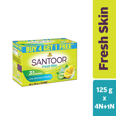 Santoor Fresh Skin Aloe Vera and Lime Bathing Soap With Anti-Aging Properties For All Skin Types Santoor Fresh Skin Aloe Vera and Lime Bathing Soap With Anti-Aging Properties For All Skin Types