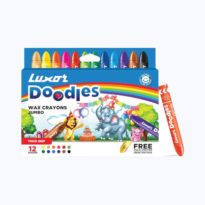 Luxor Doodles Jumbo Wax Crayons| 12 Assorted Shades| 1 Free Gold Crayon | Best For Young Artists