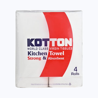 Kotton Kitchen Towel 2 Ply - 100% Virgin Pulp/Paper, 60 Pulls Per Roll