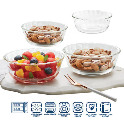 Borosil Designer Glass Serving Bowls, Microwave & Oven Safe - 4 x 430 ml