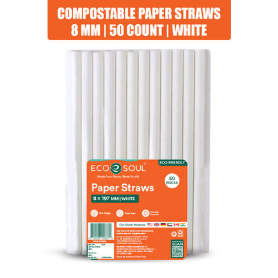 ECO SOUL 8mm White | 50 Count | Paper Straw