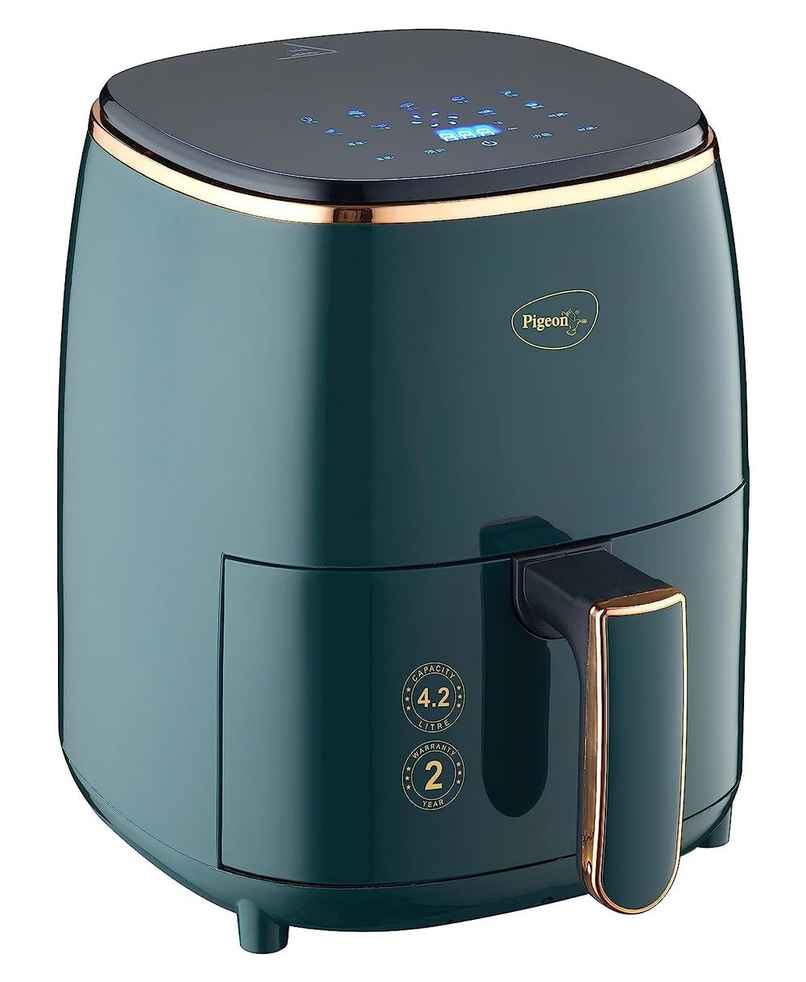 Pigeon Healthifry Digital Air Fryer, 1200 W with Non-Stick 4.2 L Basket, High Speed Air Circulation Technology - Green