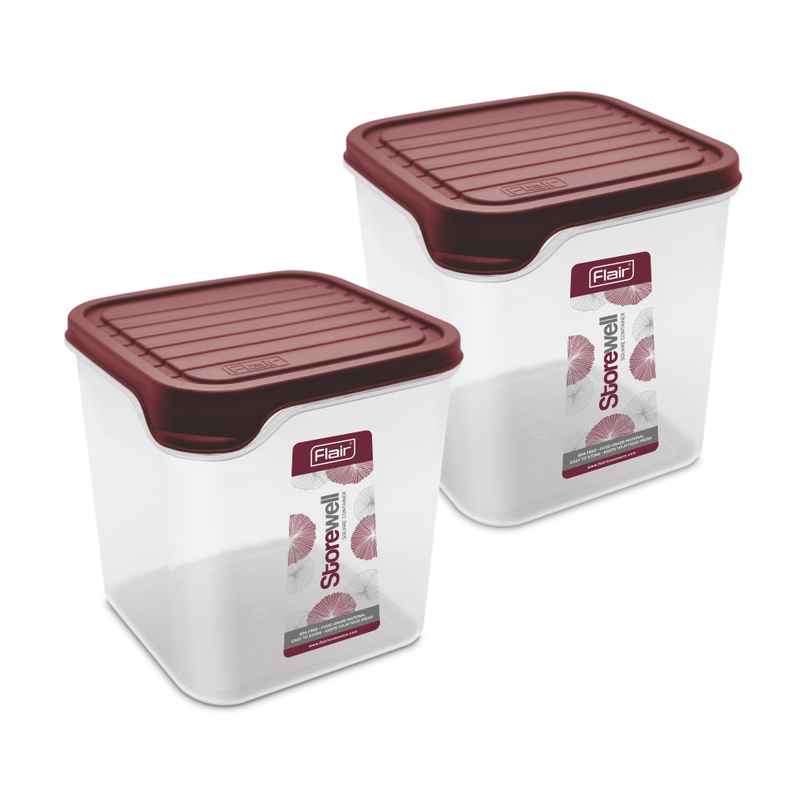 Flair Plastic Storewell Square Food Storage Containers 1800Ml - Set Of 2 (Maroon) Flair Plastic Storewell Square Food Storage Containers 1800Ml - Set Of 2 (Maroon)
