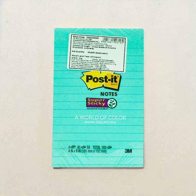 Post-it Sticky Notes - 4" x 6" | Multicolour | Paper | Square | 180 Sheets