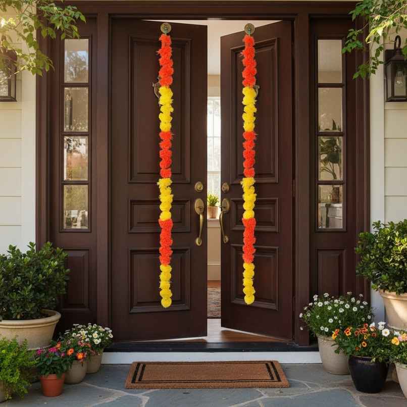 Flower String Bandhanwar | Marigold Paper Design | Yellow & Orange | 2 pcs | Mangal Bhawan