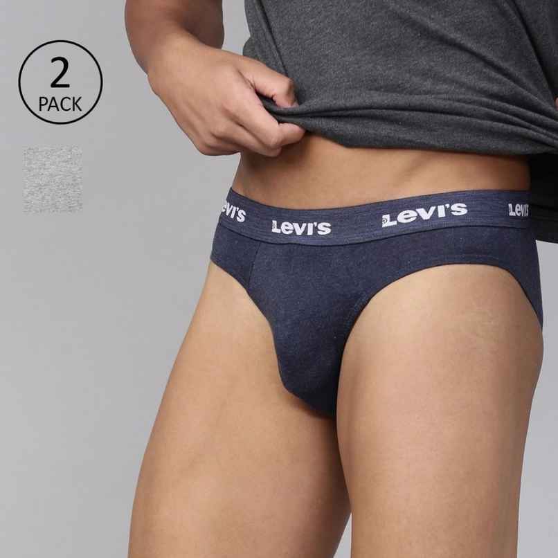 Levi's Innerwear Men's Solid Cotton Ultrasoft Waistband Brief | Light Grey and Navy - L
