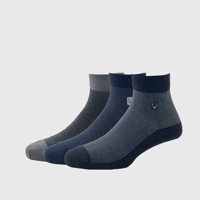 Allen Solly Men's Cotton Quarter Crew Pique Pattern Socks - Black, Dark Grey, Navy Allen Solly Men's Cotton Quarter Crew Pique Pattern Socks - Black, Dark Grey, Navy