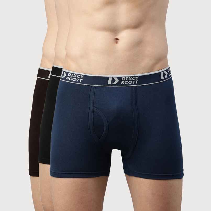 Dixcy Scott Men's 100% Combed Cotton Outer Elastic Waitband Long Trunk | Multicolour - S