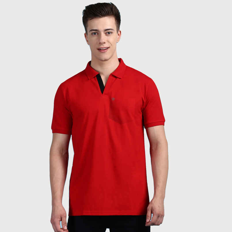 Lux Cozi Men's Solid Cotton Polo T-shirt with Pocket | Red - S