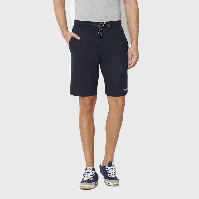 Van Heusen Athleisure Men Cotton Navy Solid Smart Tech Easy Stain Release Knit Shorts |M