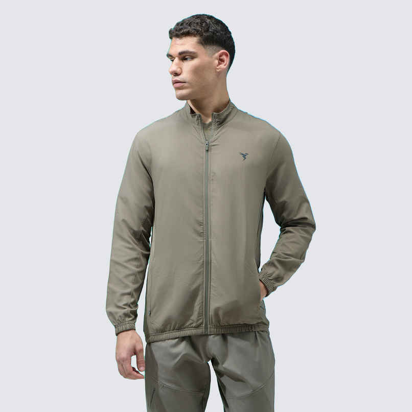 Technosport Men's Slim Fit Mock Neck Sports Jacket | TECHNOLITE Fabric | Olive - XL