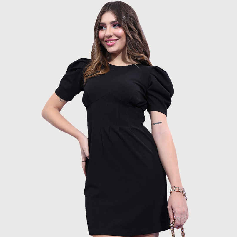 Tokyo Talkies Women's Puff Sleeve Sheath Mini Dress | Black - S