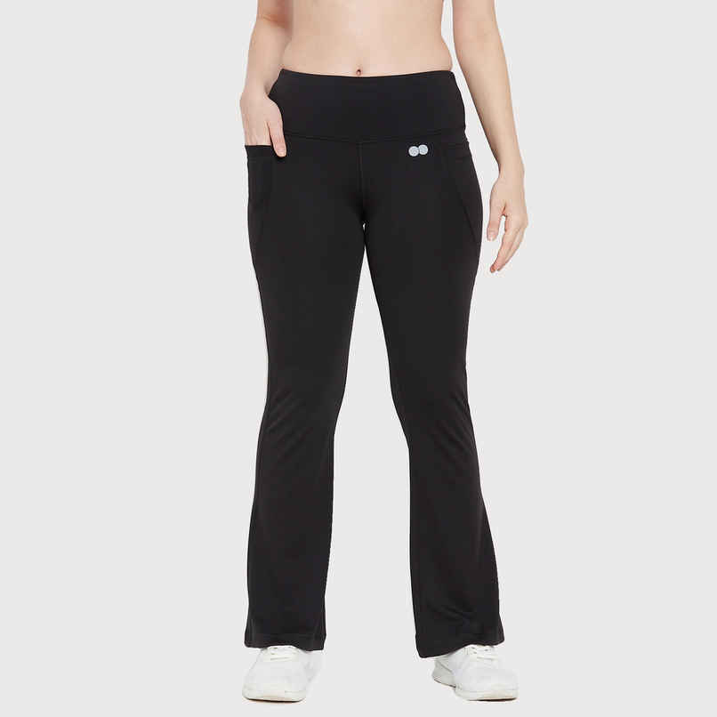 Clovia Women's Flared Yoga Pants - Black | High Waist | With Side Pockets | XL