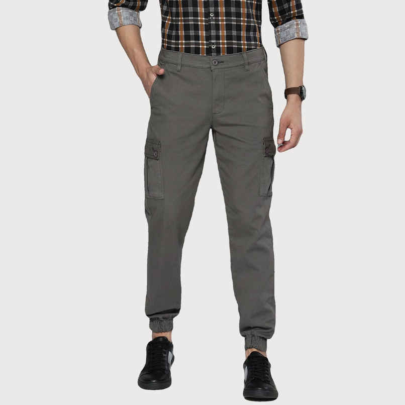 The Indian Garage Co Men's Slim Fit Solid Casual Trouser | Grey - 36