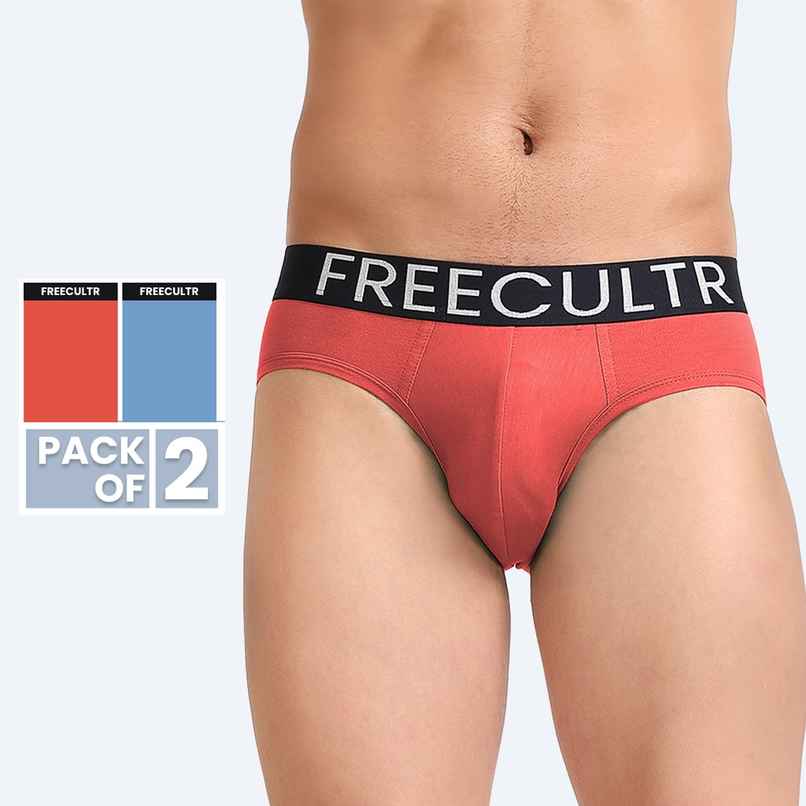 Freecultr Men's Underwear Organic Cotton Brief - Pack of 2 Color Coral,Shadow Blue Size - S