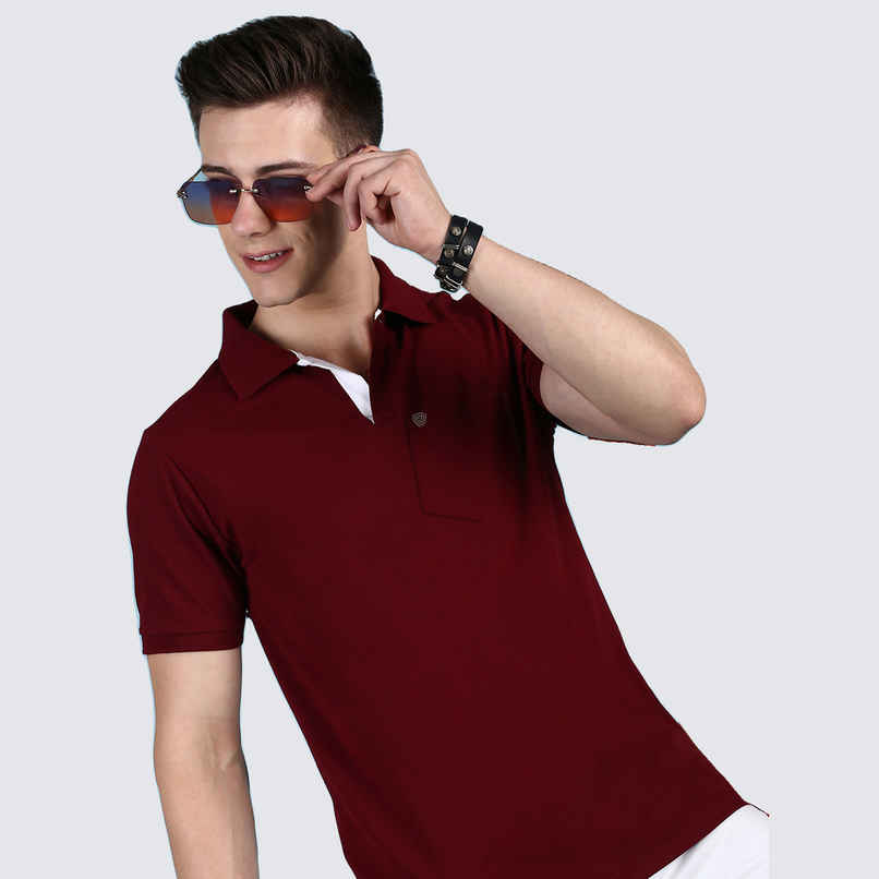Lux Cozi Men's Solid Cotton Polo T-shirt with Pocket | Maroon - L Lux Cozi Men's Solid Cotton Polo T-shirt with Pocket | Maroon - L