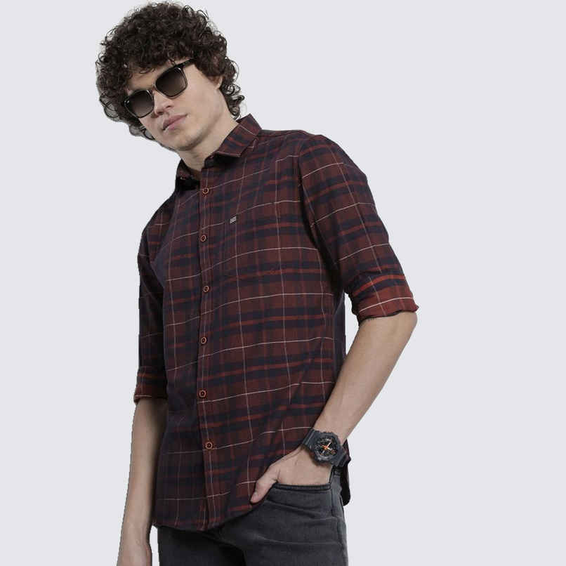 The Indian Garage Co Men's Regular Fit Checked Casual | Red | XL