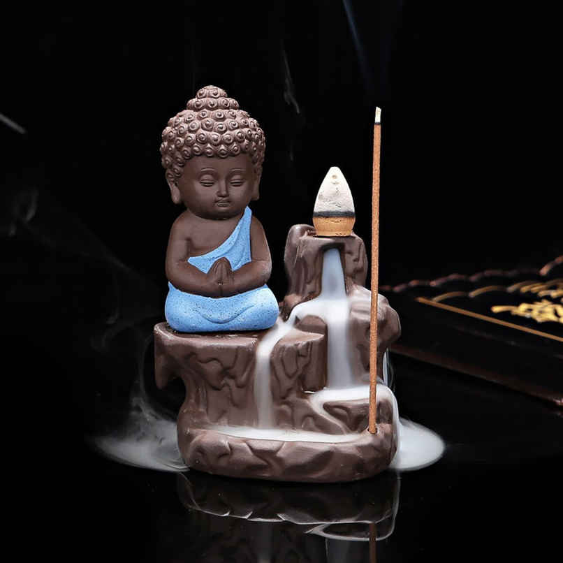 eCraftIndia Meditating Monk Buddha Statue Smoke Backflow Cone Incense Holder Decorative eCraftIndia Meditating Monk Buddha Statue Smoke Backflow Cone Incense Holder Decorative