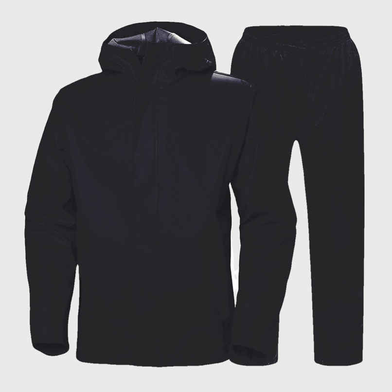 INFISPACE Adult Unisex Polyester Raincoat Suit with Adjustable Cap & Pockets Black Color XL INFISPACE Adult Unisex Polyester Raincoat Suit with Adjustable Cap & Pockets Black Color XL