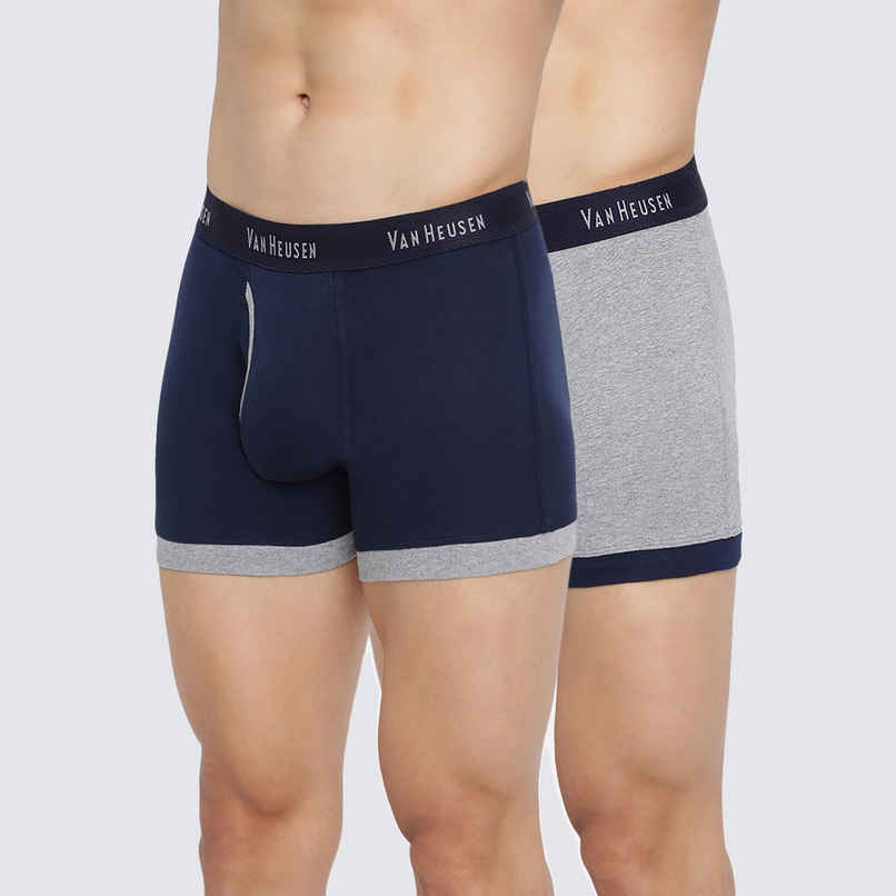Van Heusen Apparel Men's Solid Trunks | Anti Bacterial | Grey Melange and Dark Navy - M