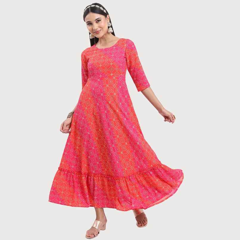 Ketch Women Ethnic Motifs Printed Maxi Dress | Fuchia | M