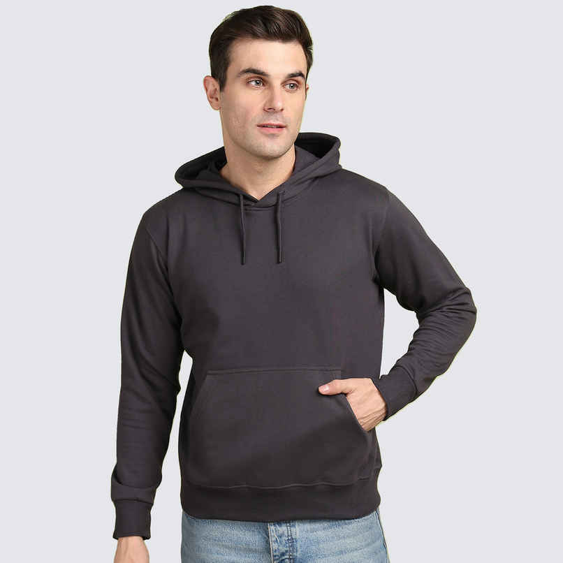 Alan Jones Clothing Men's Solid Hooded Sweatshirt | Regular Fit | Charcoal - M