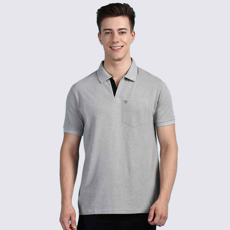 Lux Cozi Men's Solid Cotton Polo T-shirt with Pocket | Grey Melange - XXL