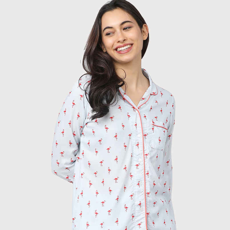 Tokyo Talkies Women's Printed Sleep Shirt | Coral and Blue - M