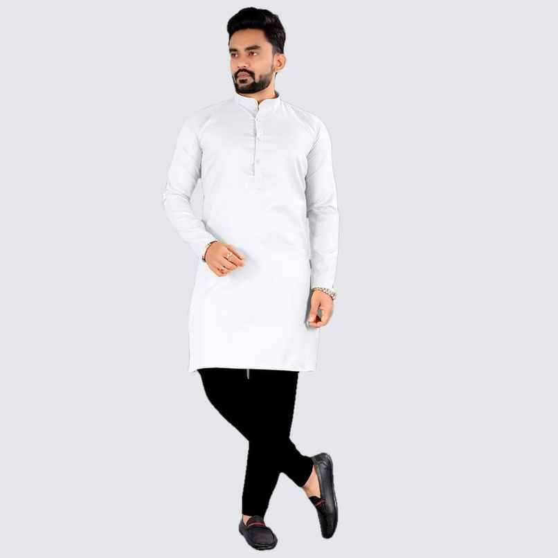 Freluro Men Solid Cotton Blend Straight Kurta | White | L