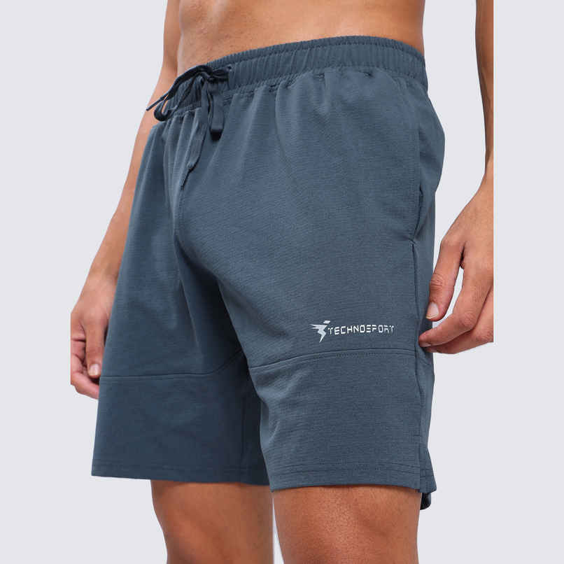 Technosport Men Poly Solid Relax Fit Sports Shorts with ELASTO LITE | Dark Carbon | M