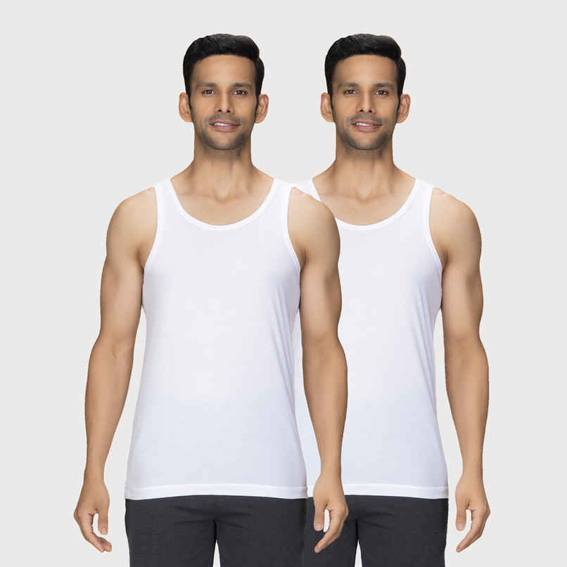 XYXX Men's Cotton Solid Vests Pack of 2, Polar White| M
