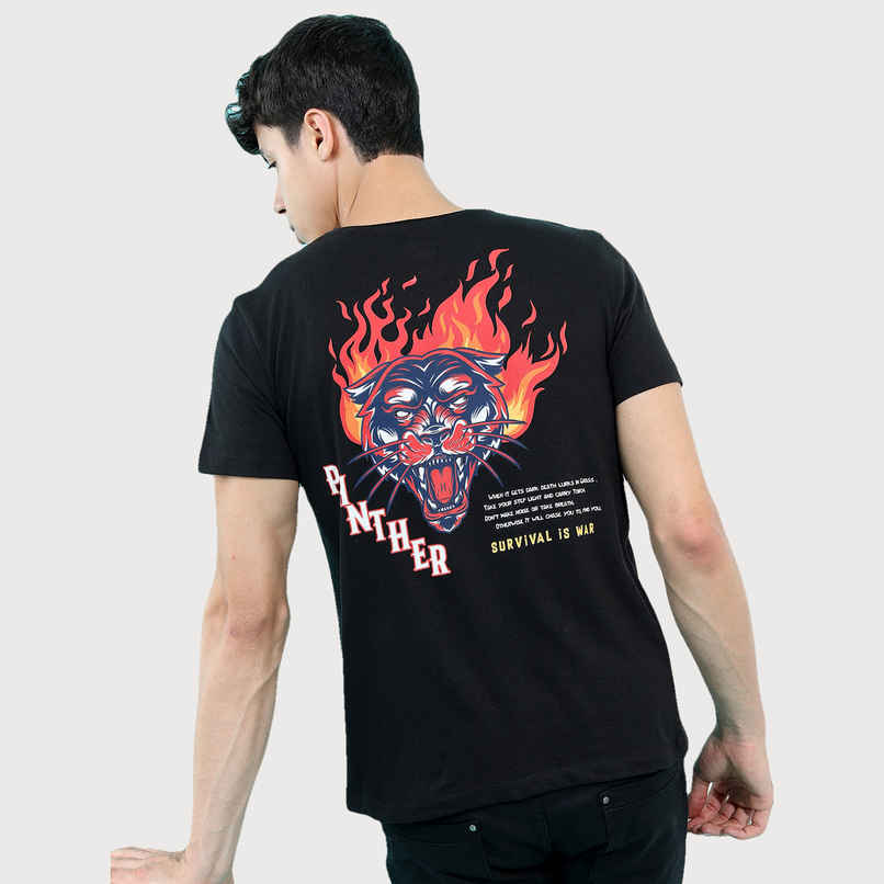 HIGHLANDER Men's Printed Cotton T-shirt | Jet Black - M