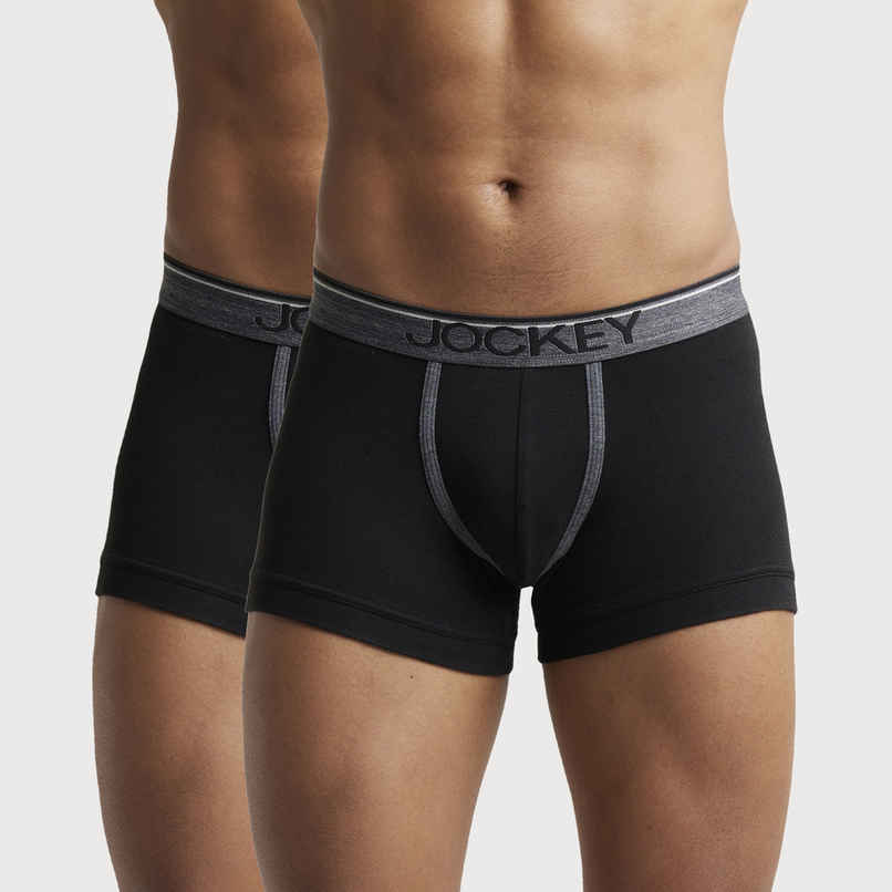Jockey 8015 Men's Super Combed Cotton Rib Underwear Solid Trunk|Ultrasoft Waistband|PO2 | Black-L