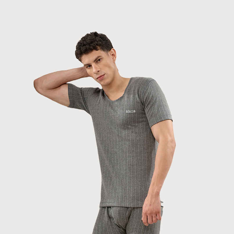 Lux Inferno Round Neck Half Sleeve Thermal Top for Men | Charcoal | 105 | 3XL