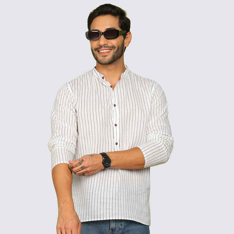 Allan Peter Men's Printed Short Kurta | White - M