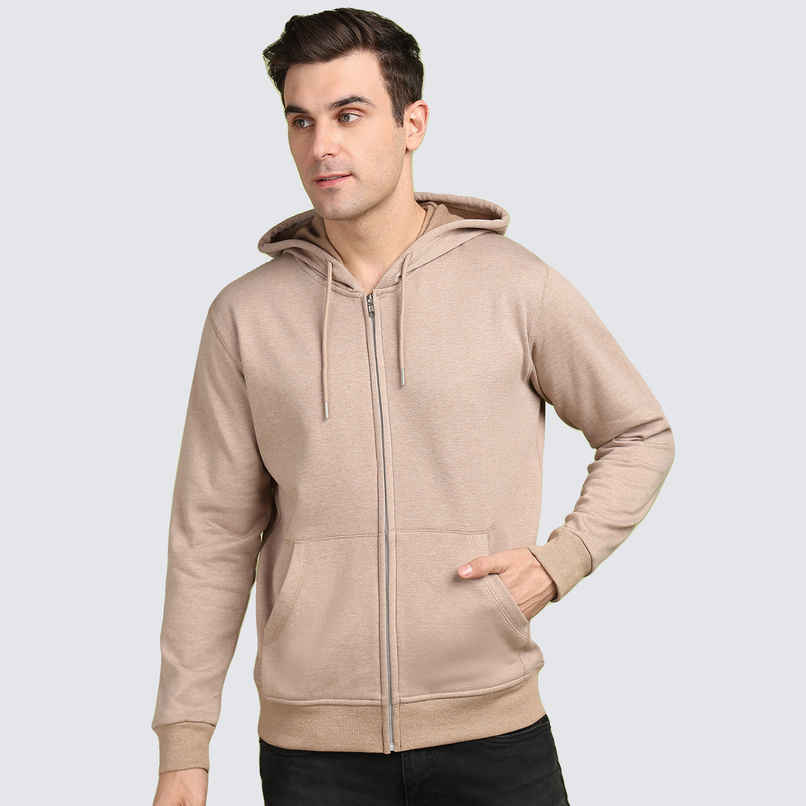 Alan Jones Clothing Men's Solid Zipper Hooded Sweatshirt | Biscuit - XL